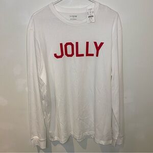 J. Crew Men’s Large Graphic Long Sleeve Shirt- Whitewith Red 'Jolly' Print- NWT